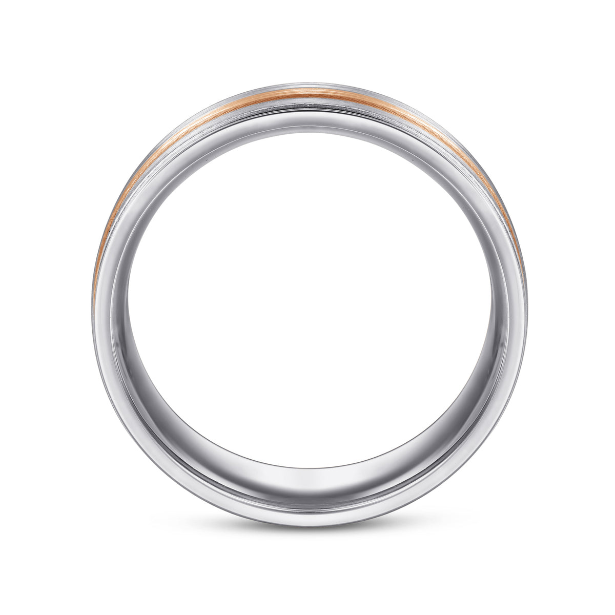 14K White-Rose Gold 7mm Three Row Satin Finish Men's Wedding Band in Two Tone - View 2