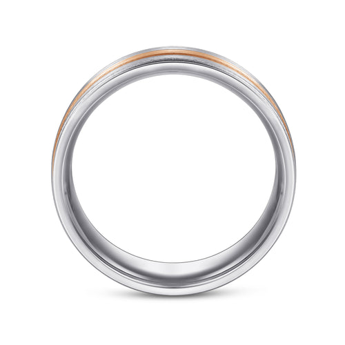 Alliance pour homme en or blanc et or rose 14 carats, 7 mm, à trois rangées, finition satinée bicolore