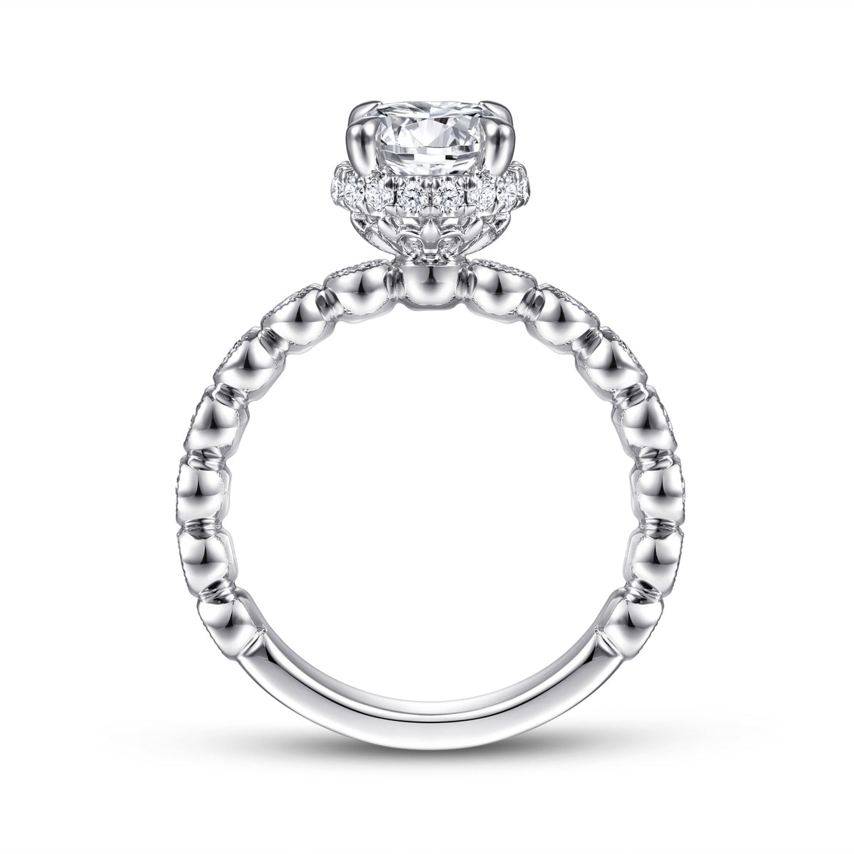 Vintage Inspired 14K White Gold Round Diamond Engagement Ring - View 2