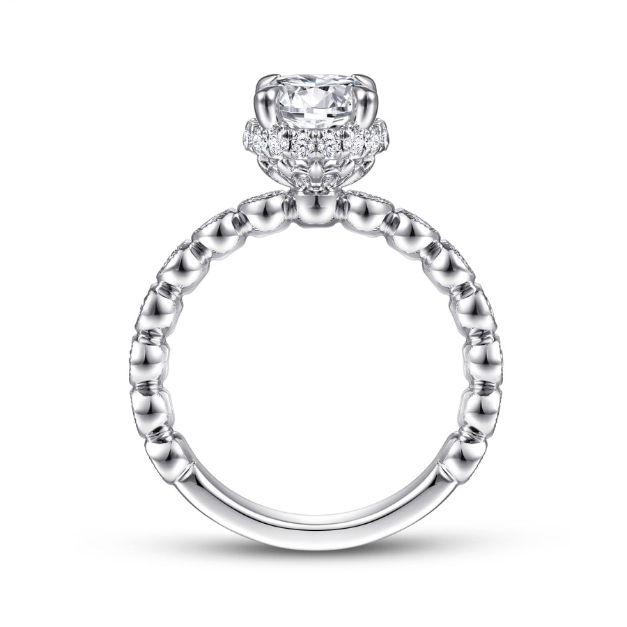 Vintage Inspired 14K White Gold Round Diamond Engagement Ring