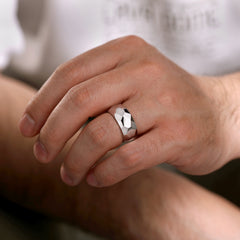 Wide 925 Sterling Silver Faceted Band in High Polished Finish thumbnail 5