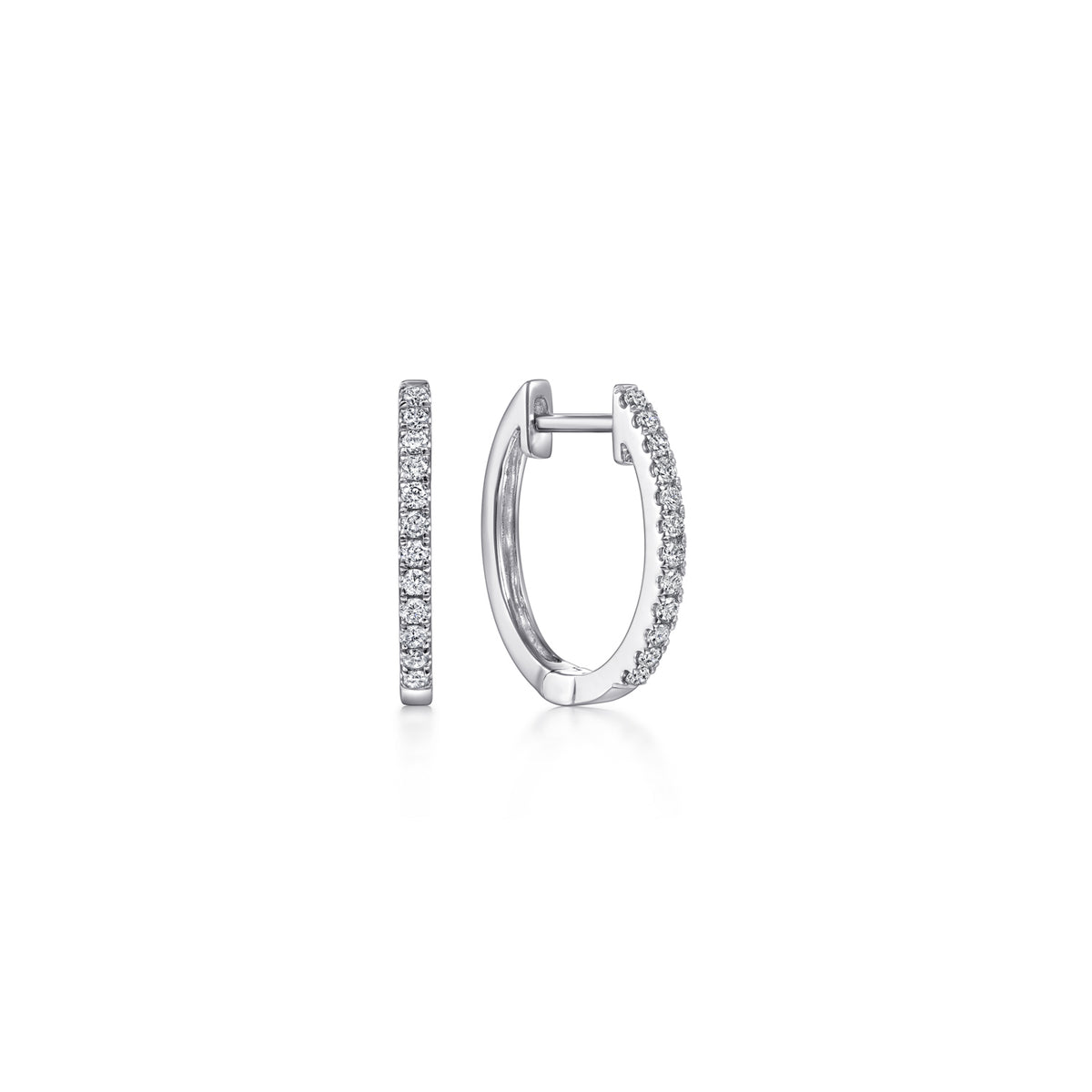 14K White Gold Diamond Huggie Earrings, 15mm - View 1