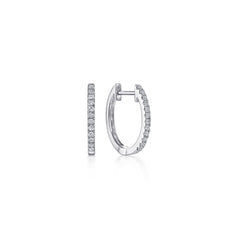 14K White Gold Diamond Huggie Earrings, 15mm thumbnail 1