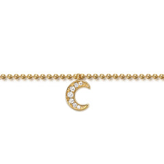14K Yellow Gold Beaded and White Sapphire Moon Charm Bracelet thumbnail 2