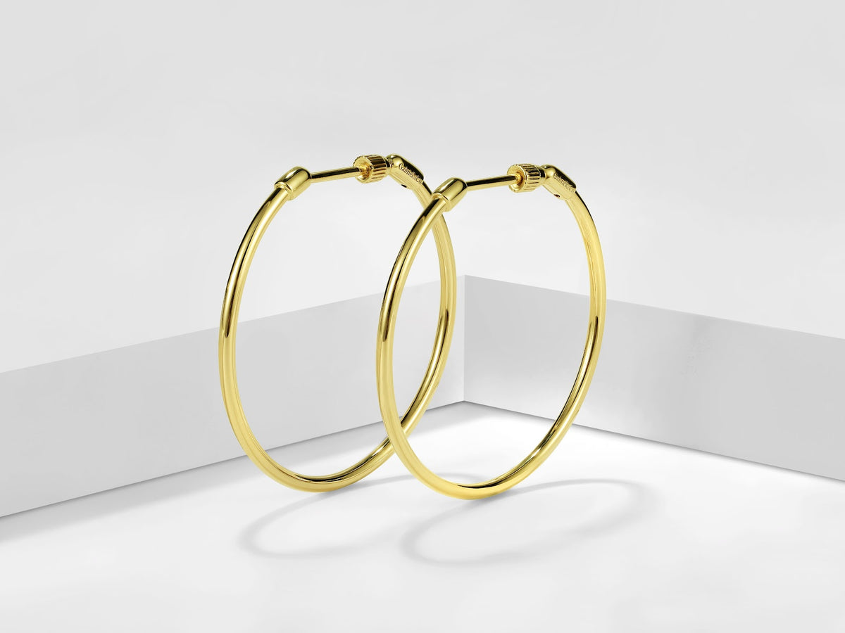 14K Yellow Gold Classic Hoop Earrings, 30mm - View 3