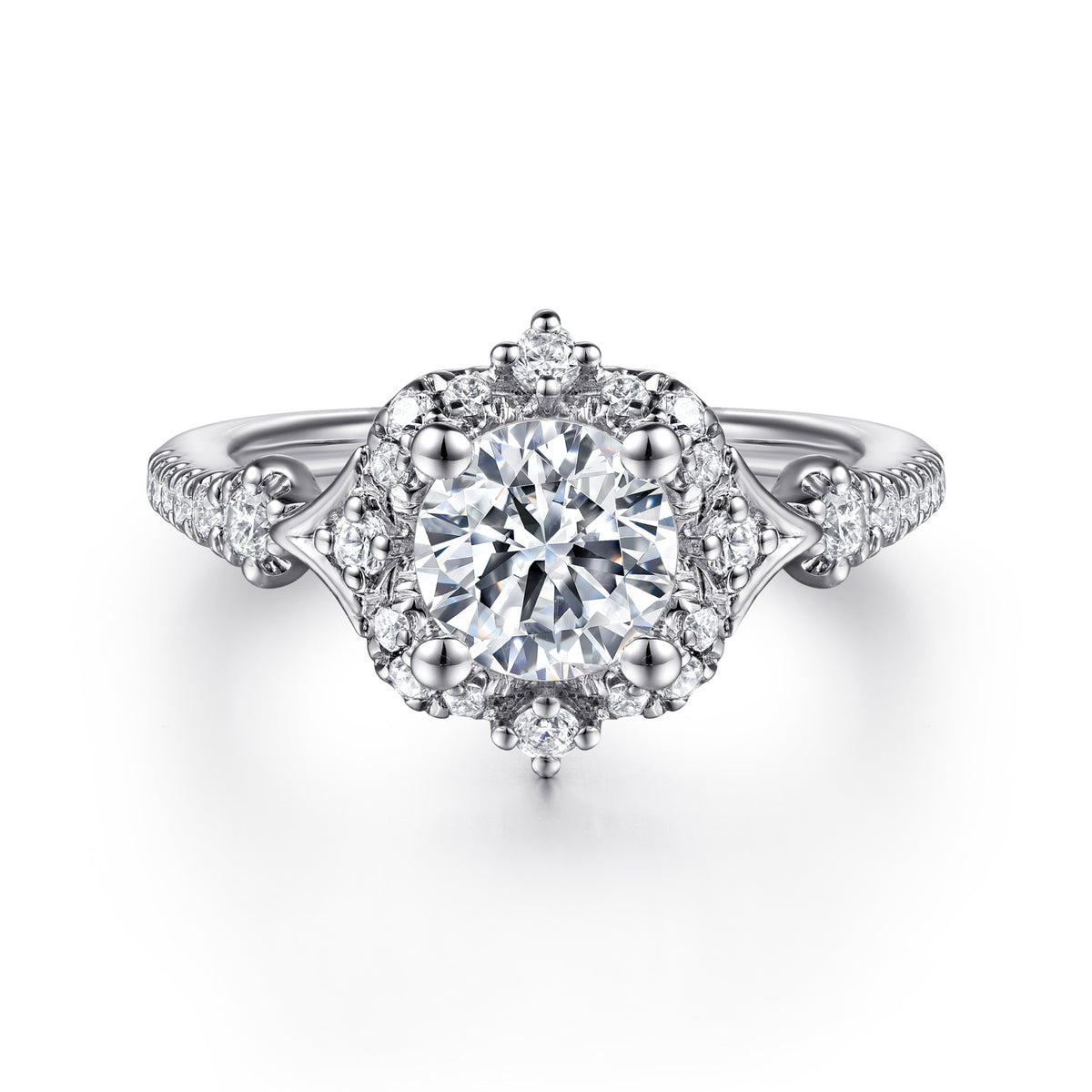 Victorian Round Halo Diamond Engagement Ring - 0.34 CTW - View 1