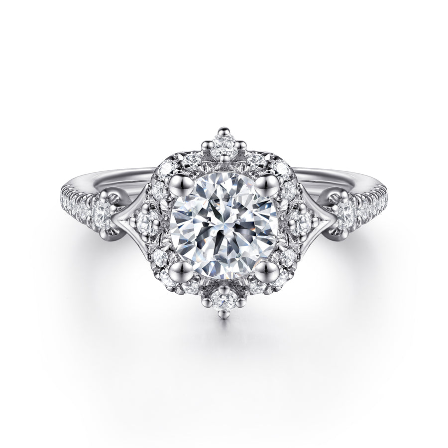 Victorian Round Halo Diamond Engagement Ring - 0.34 CTW