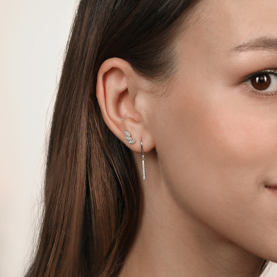 14K White Gold Diamond Bar Drop Leverback Earrings