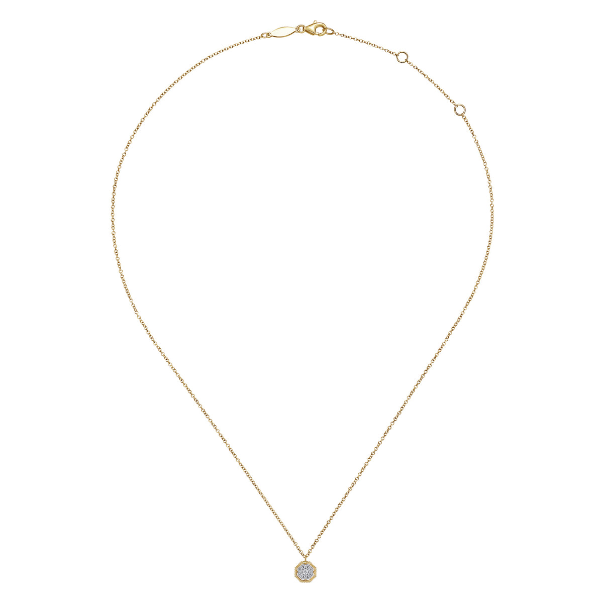 14K Yellow Gold Octagonal Pavé Diamond Pendant Necklace - View 2