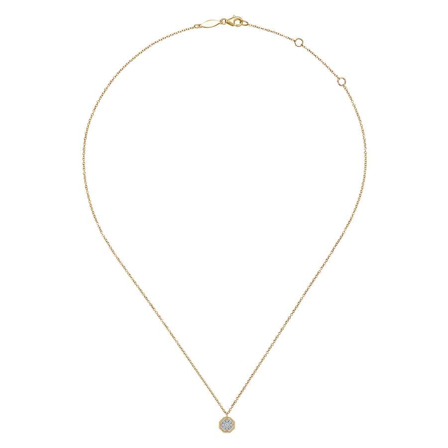 14K Yellow Gold Octagonal Pavé Diamond Pendant Necklace