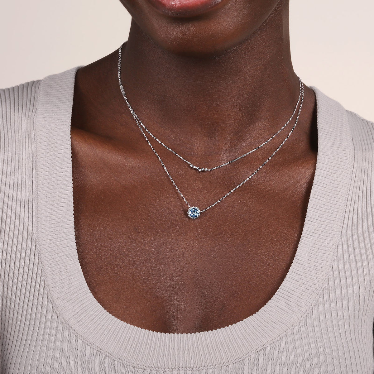 14K White Gold Diamond Constellation Bar Necklace - View 5