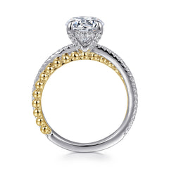 14K White-Yellow Gold Split Shank Round Hidden Halo Diamond Engagement Ring thumbnail 2