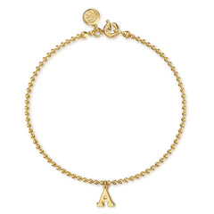 14K Yellow Gold Beaded Initial A Bracelet thumbnail 1