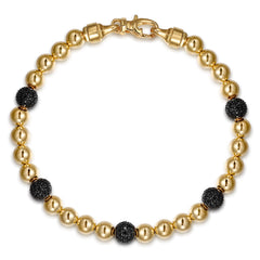 14K Yellow Gold Black Diamond and 6mm Yellow Gold Beaded Mens Bracelet thumbnail 1
