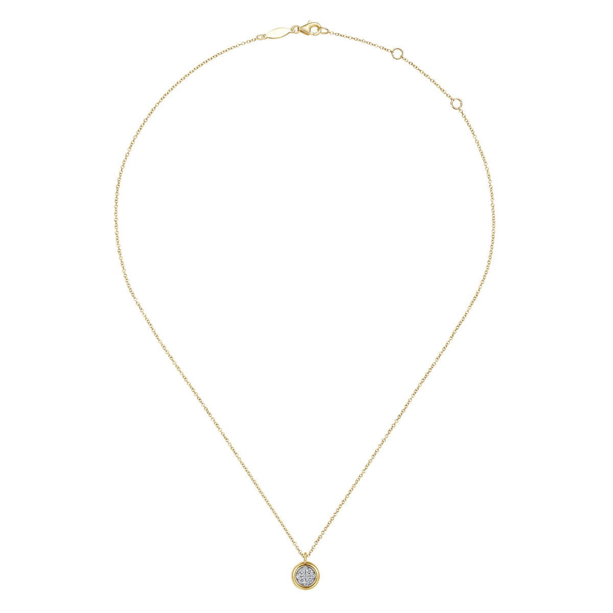 14K Yellow-White Gold Round Pavé Diamond Cluster Pendant Necklace with Bezel Frame - View 2
