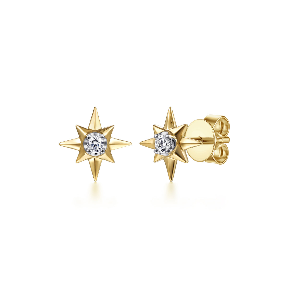 14K Yellow Gold Diamond Star Stud Earrings - View 1