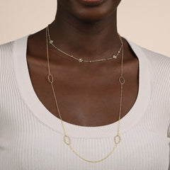 28 inch 14K Yellow Gold Beaded Oval Station Necklace thumbnail 4