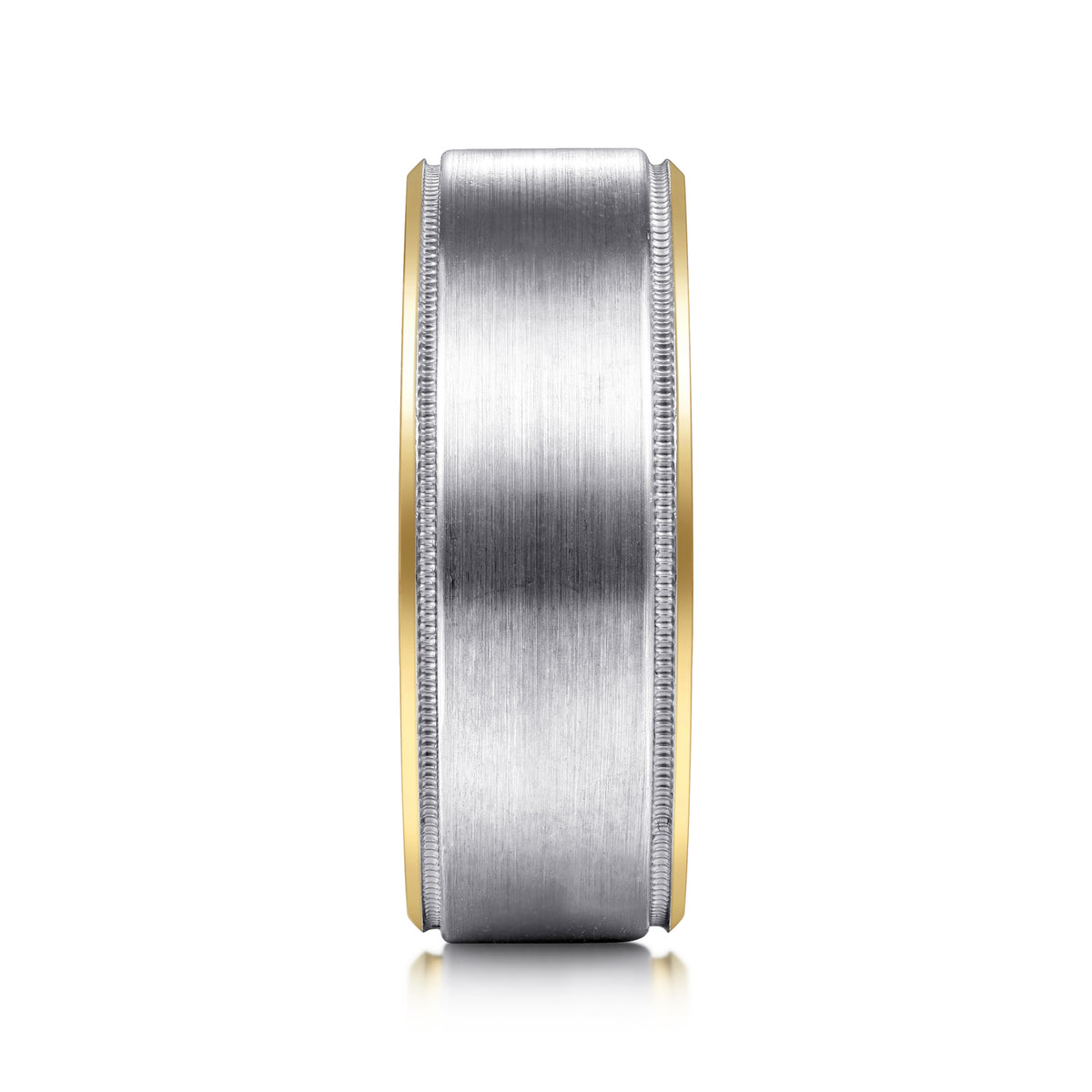 14K White-Yellow Gold 8mm Two Tone Beveled Edge Men's Wedding Band in Satin Finish - View 4