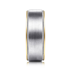 14K White-Yellow Gold 8mm Two Tone Beveled Edge Men's Wedding Band in Satin Finish thumbnail 4