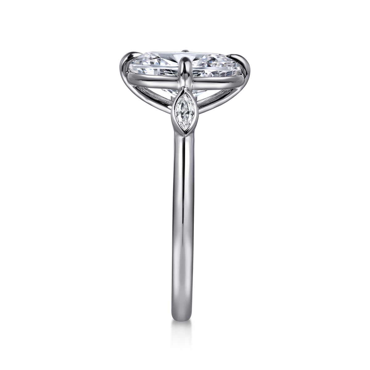 14K Gold Oval Three Stone Diamond Engagement Ring - View 5