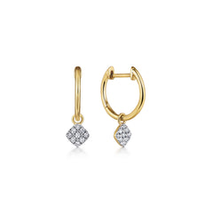 14K Yellow Gold Cushion Cut Pavé 10mm Diamond Drop Earrings thumbnail 1