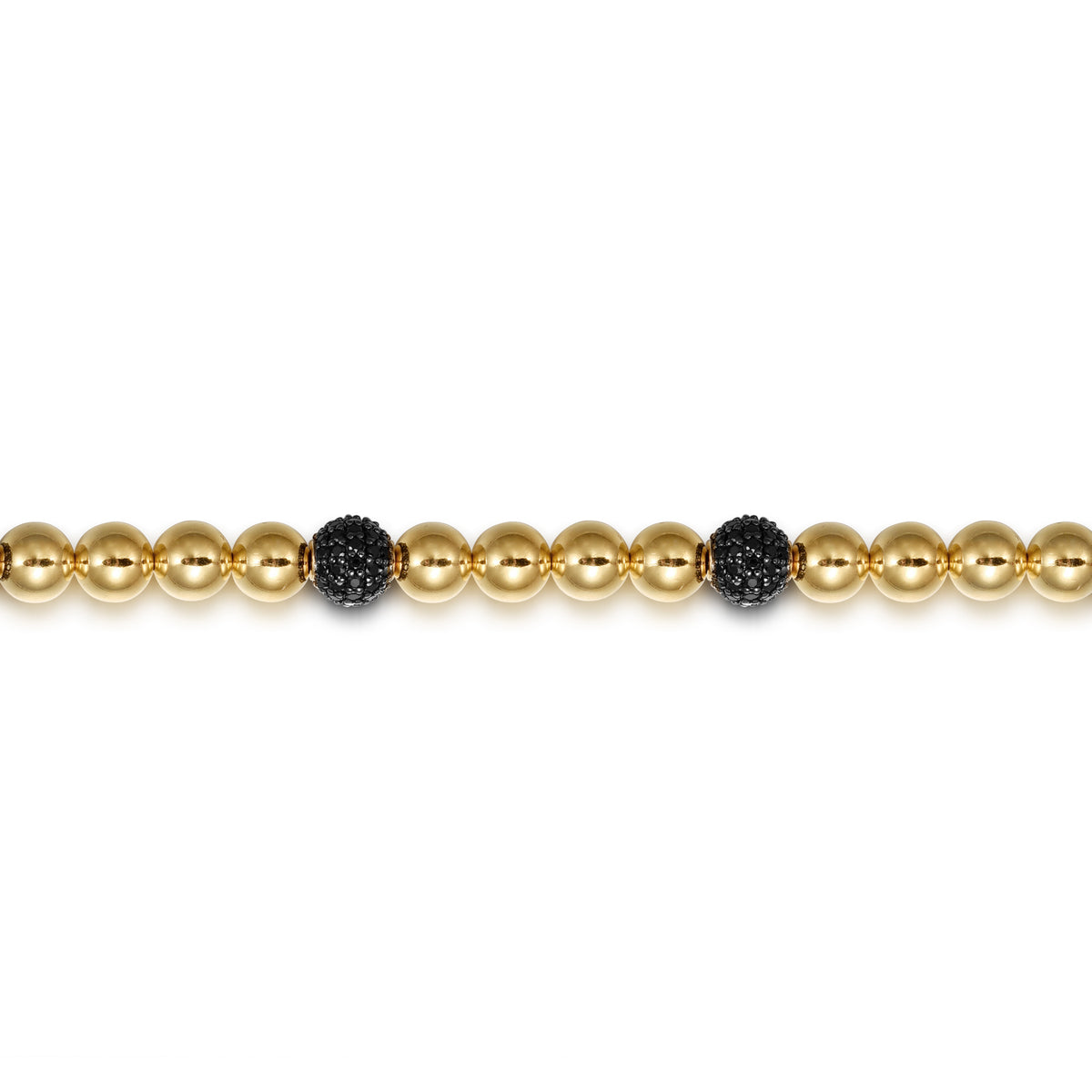 14K Yellow Gold Black Diamond and 6mm Yellow Gold Beaded Mens Bracelet - View 2