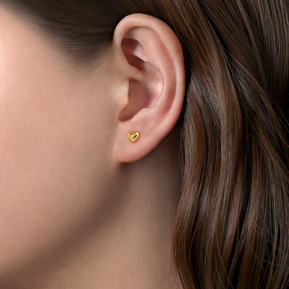 14K Yellow Gold Heart Plain Earrings - View 2