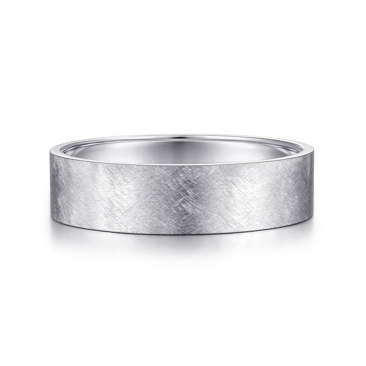 14K White Gold 6mm Brushed Finish Men's Wedding Band - View 1