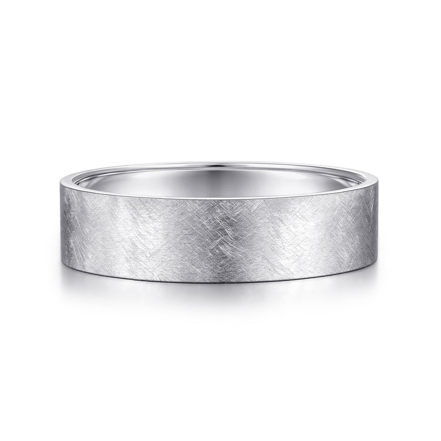 14K White Gold 6mm Brushed Finish Men's Wedding Band