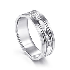 14K White Gold 7mm Diamond Cut Center Men's Wedding Band in Satin Finish thumbnail 3