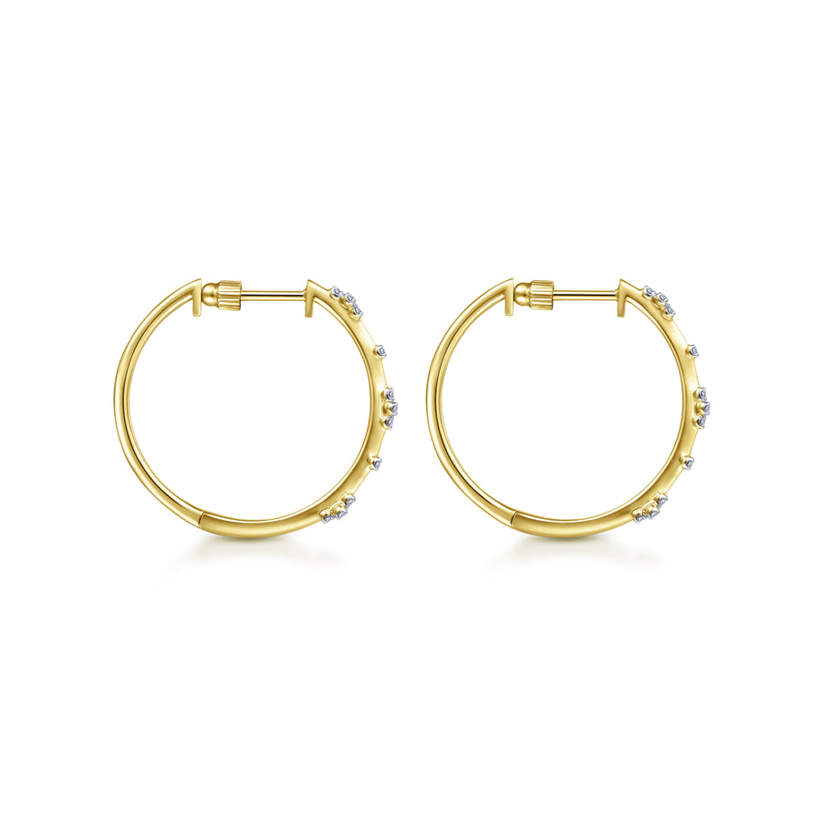 14K Yellow Gold Diamond Classic Hoop Earrings, 20mm