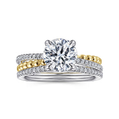 14K White-Yellow Gold Split Shank Round Hidden Halo Diamond Engagement Ring thumbnail 4