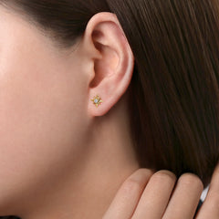 14K Yellow Gold Diamond Star Stud Earrings thumbnail 2