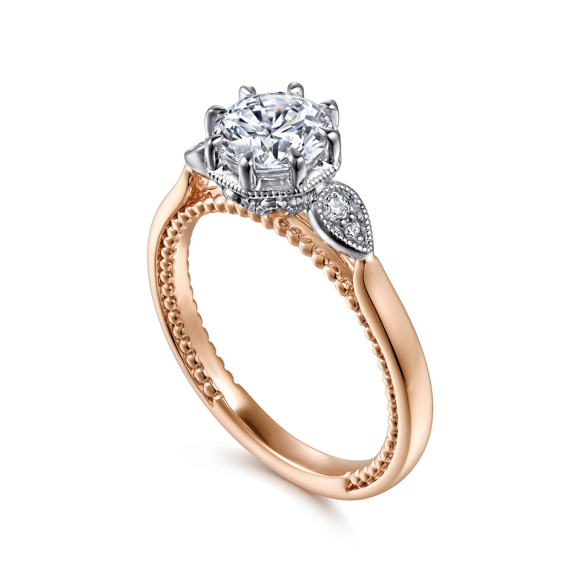 14K Gold Round Diamond Channel Set Engagement Ring - View 3