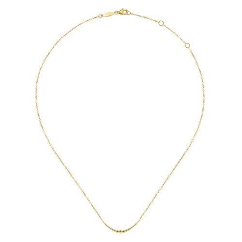 14K Yellow Gold Graduating Beads Curved Bar Necklace