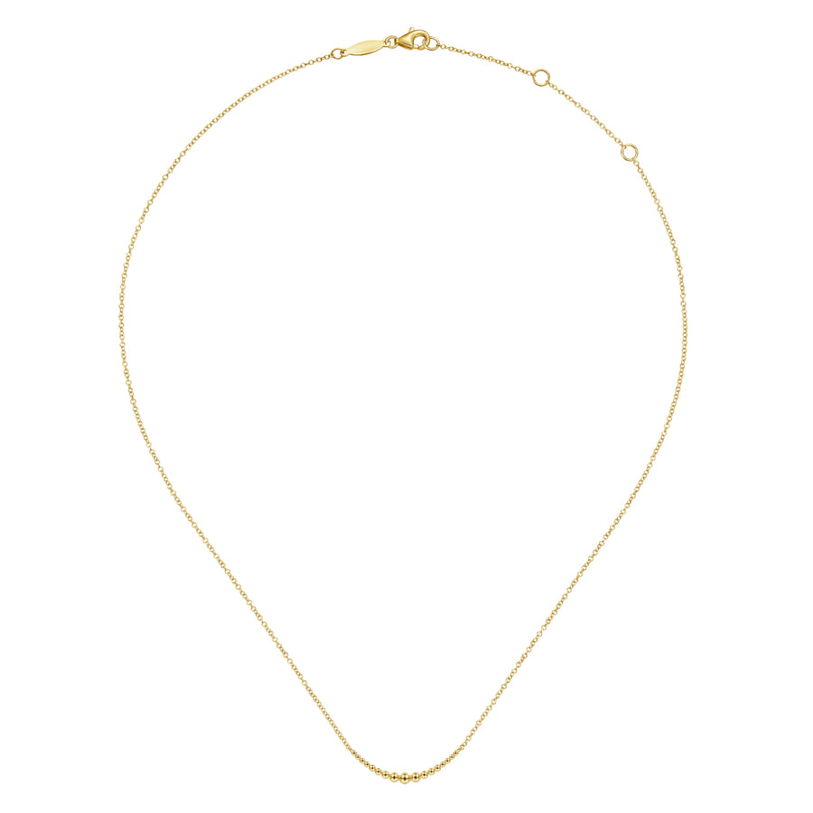 14K Yellow Gold Graduating Beads Curved Bar Necklace