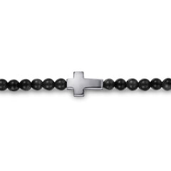 925 Sterling Silver Onyx Beads Cross Bracelet thumbnail 2