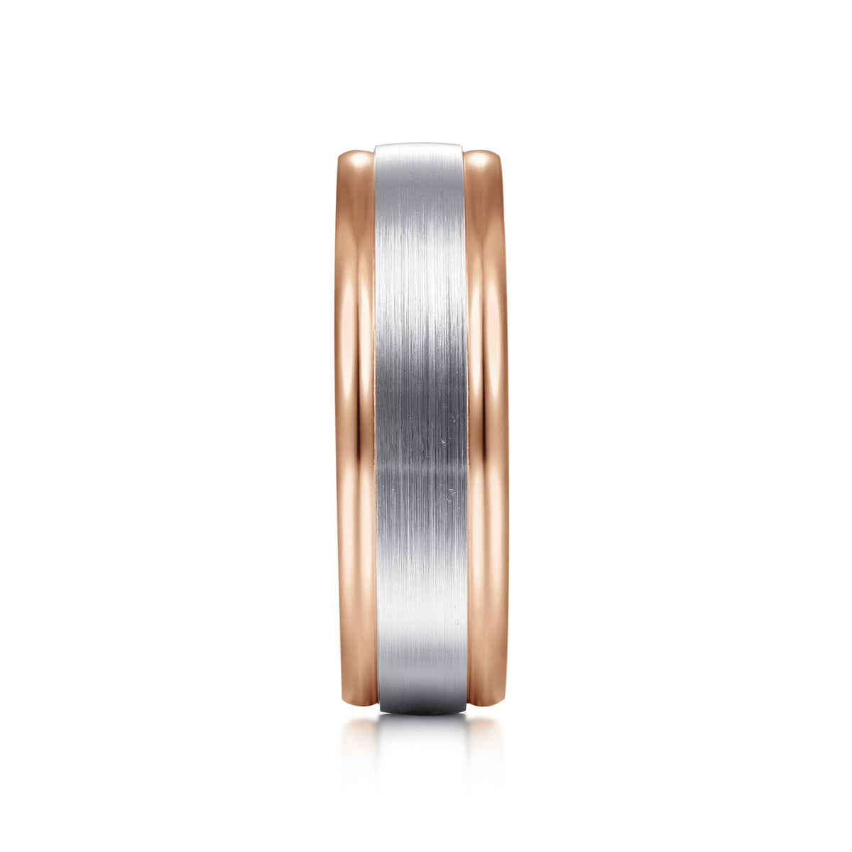 14K White-Rose Gold 7mm Two Tone Men's Wedding Band in Satin Finish - View 4
