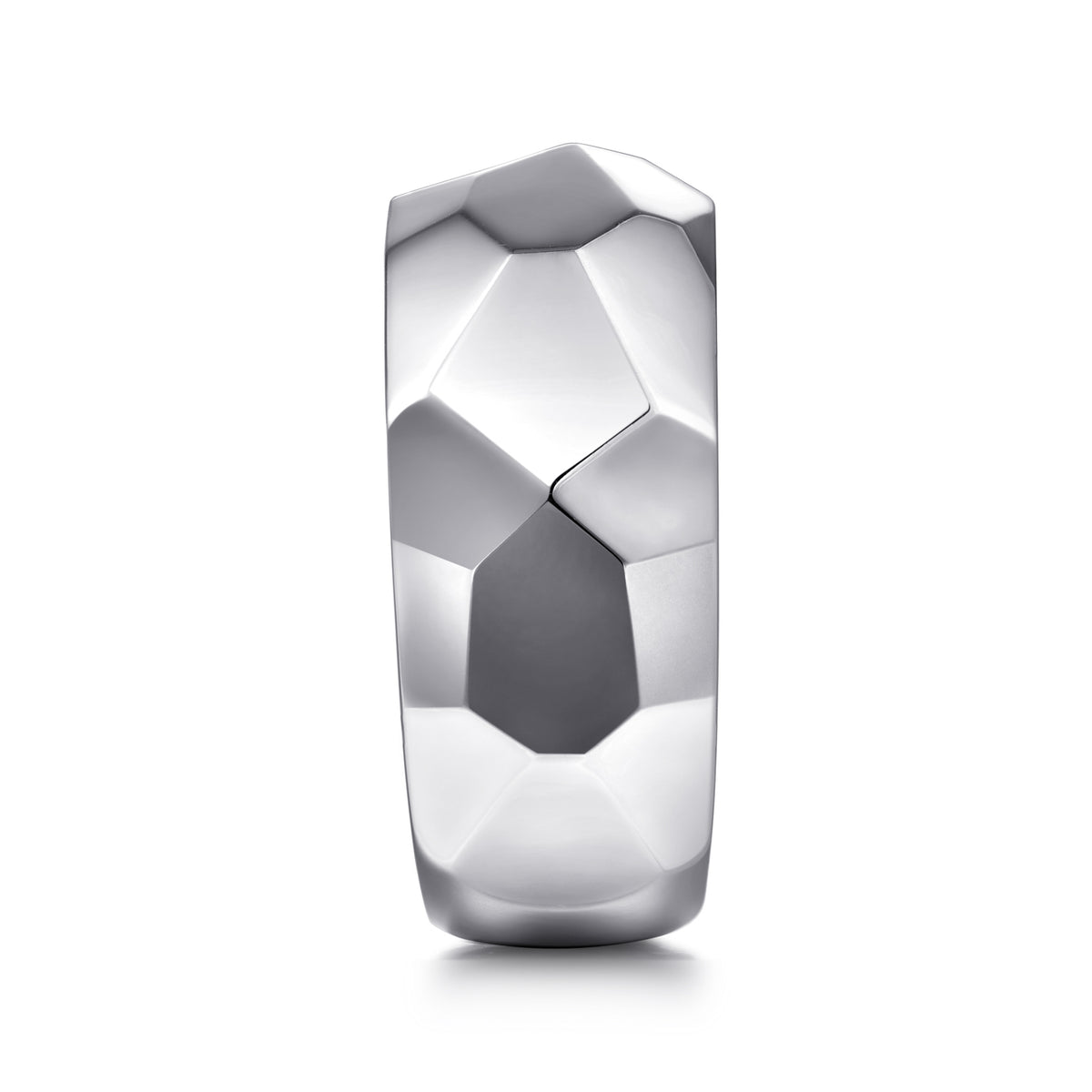 Wide 925 Sterling Silver Faceted Band in High Polished Finish - View 4