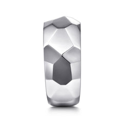 Wide 925 Sterling Silver Faceted Band in High Polished Finish thumbnail 4