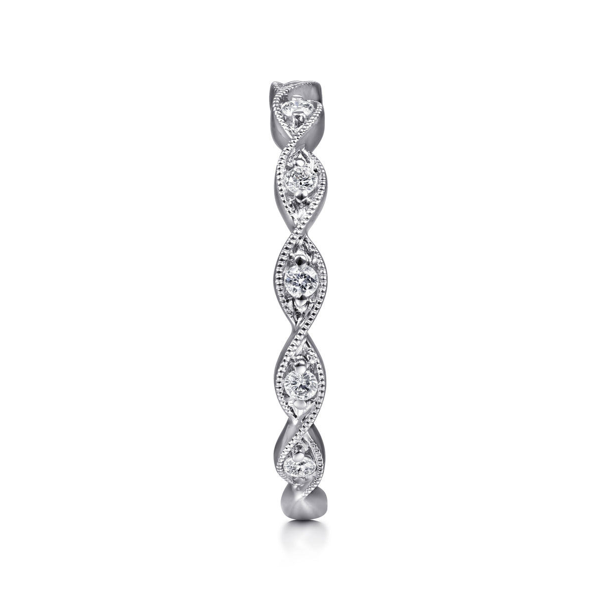 14K White Gold Twisted Diamond Stackable Ring - View 4