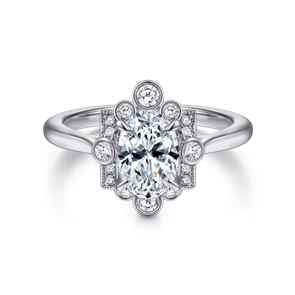 Art Deco Oval Halo Diamond Engagement Ring - View 1
