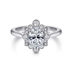 Art Deco Oval Halo Diamond Engagement Ring thumbnail 1