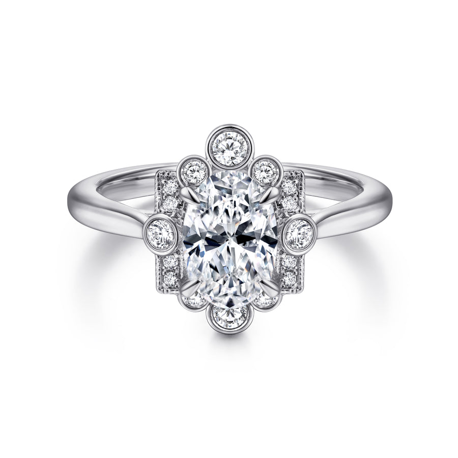 Art Deco Oval Halo Diamond Engagement Ring