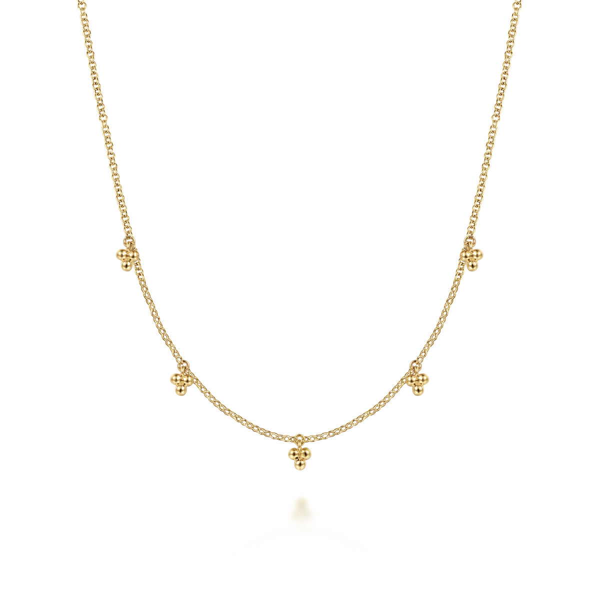 14K Yellow Gold Beaded Station Droplet Necklace - View 1