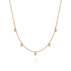 14K Yellow Gold Beaded Station Droplet Necklace thumbnail 1