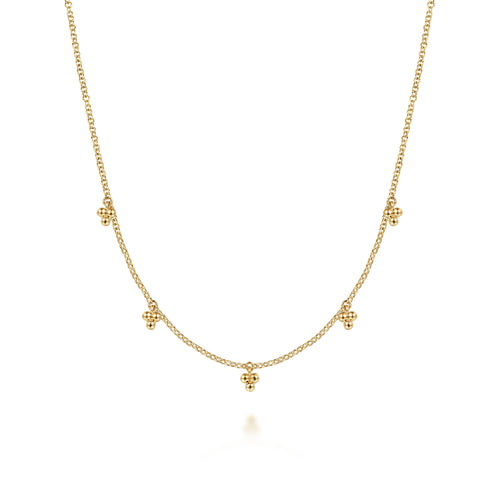 14K Yellow Gold Beaded Station Droplet Necklace