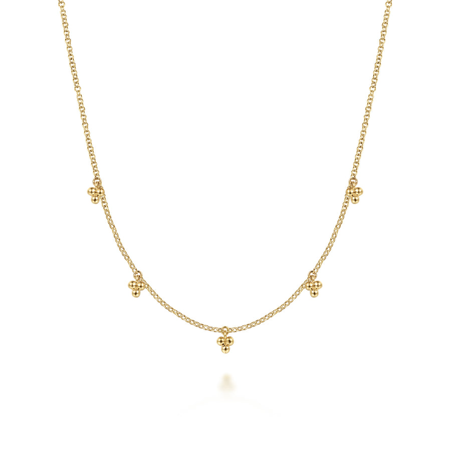 14K Yellow Gold Beaded Station Droplet Necklace