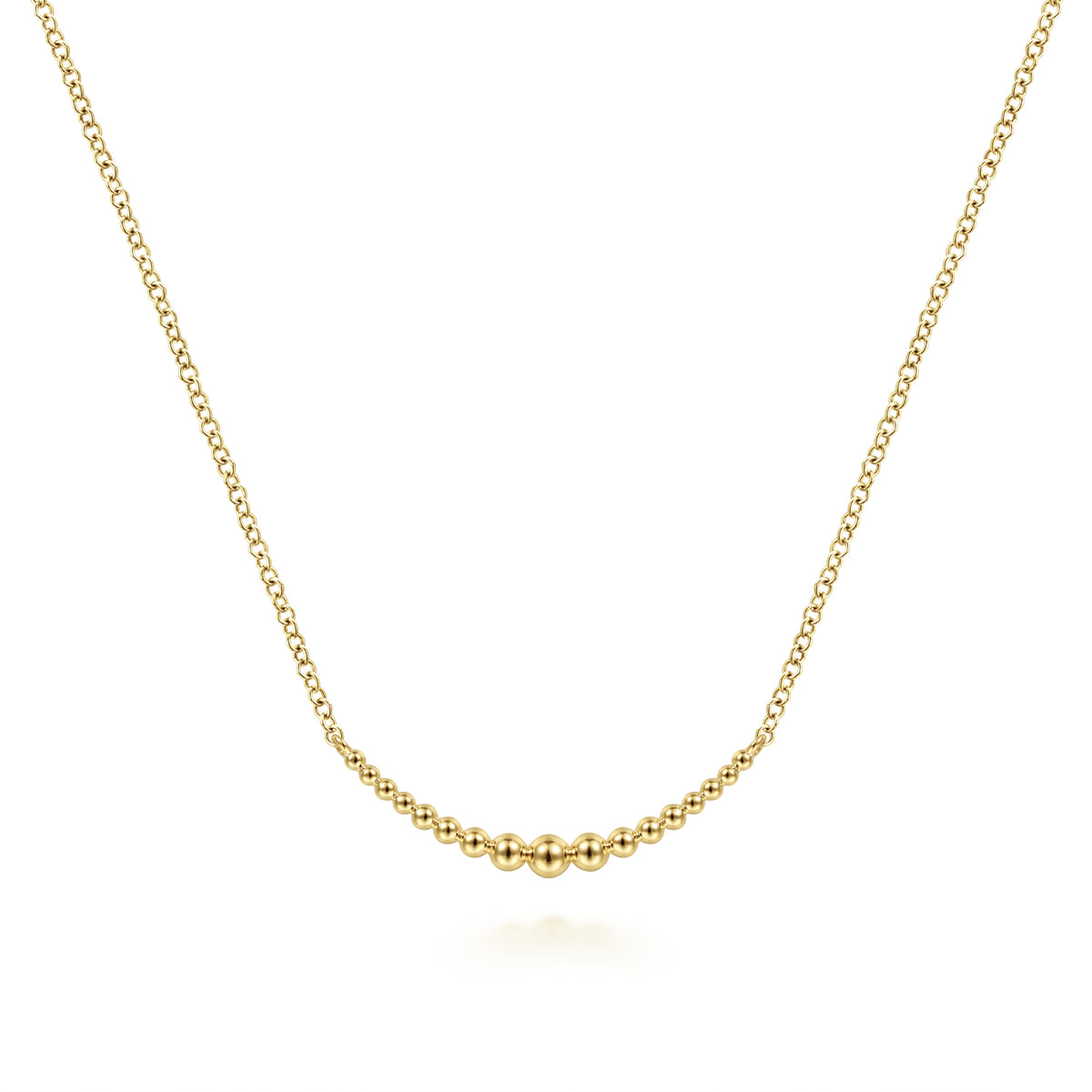 14K Yellow Gold Graduating Beads Curved Bar Necklace - View 1