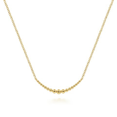 14K Yellow Gold Graduating Beads Curved Bar Necklace thumbnail 1